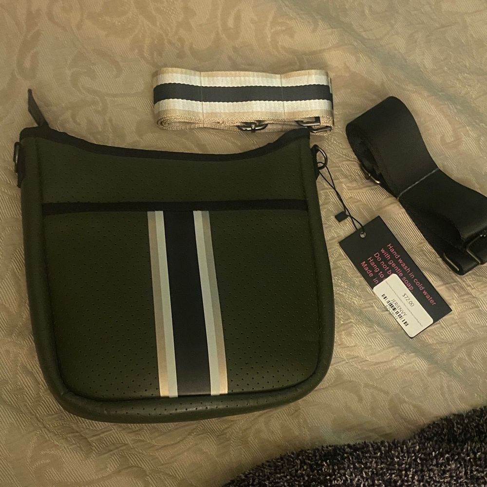 Stylish Olive Green Unisex Bag with Black and/or Striped Strap